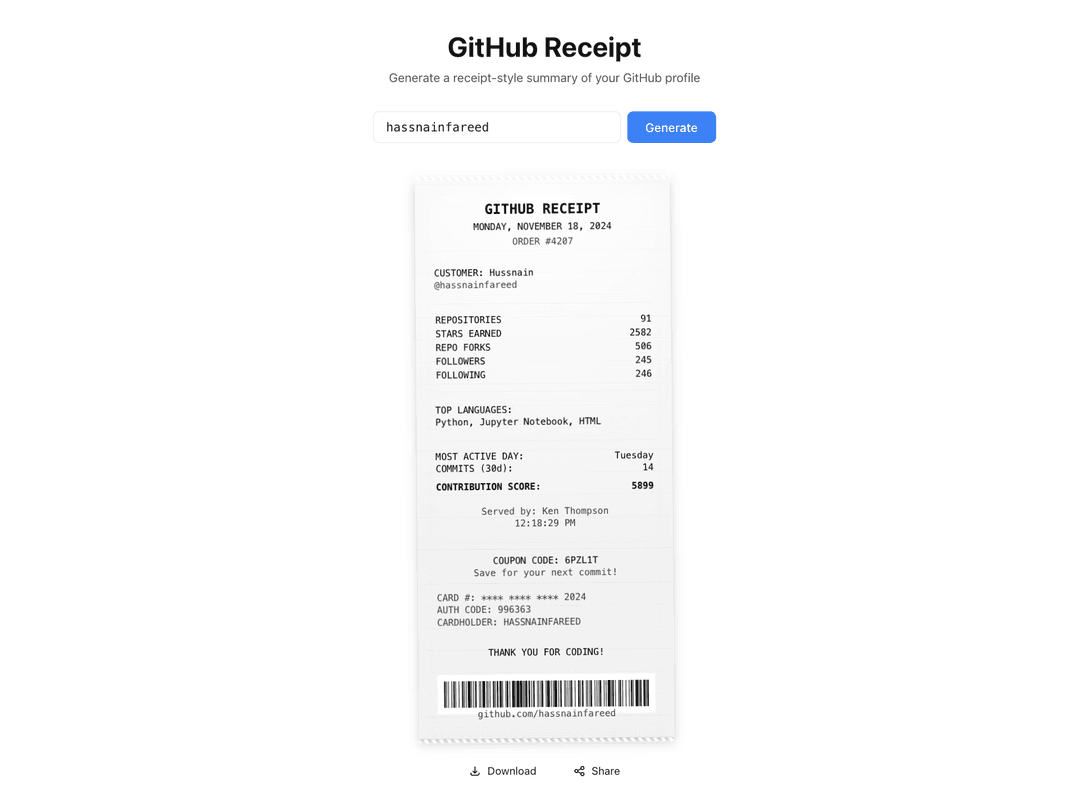 Github Receipt