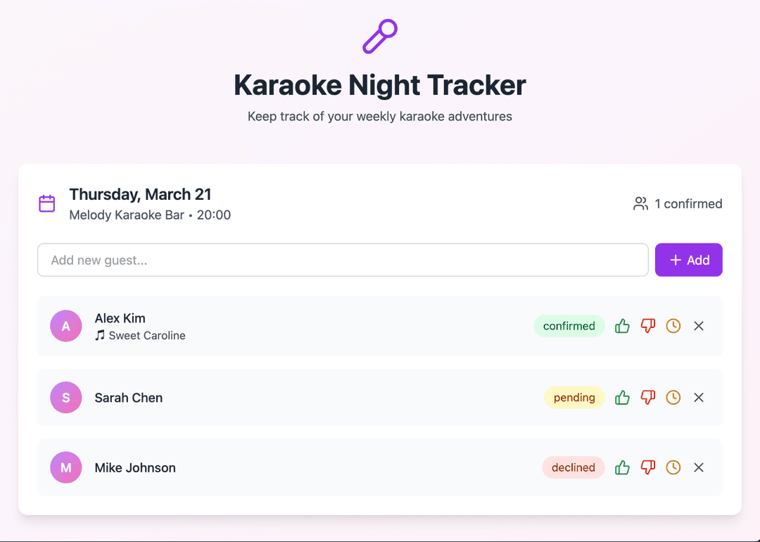 Karaoke Night Tracker